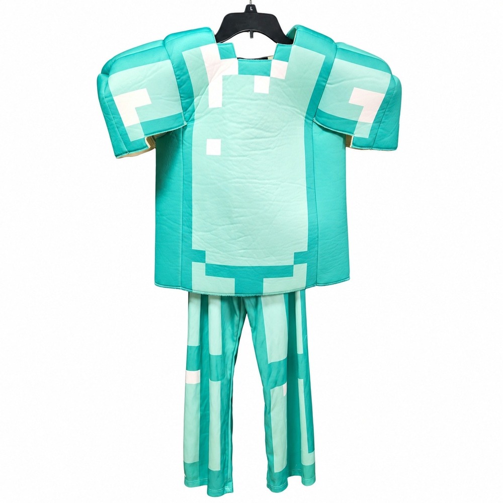 Minecraft Padded Diamond Armor Costume Blue/White Kids Sz 4-6 Pixelated 3pc Set
